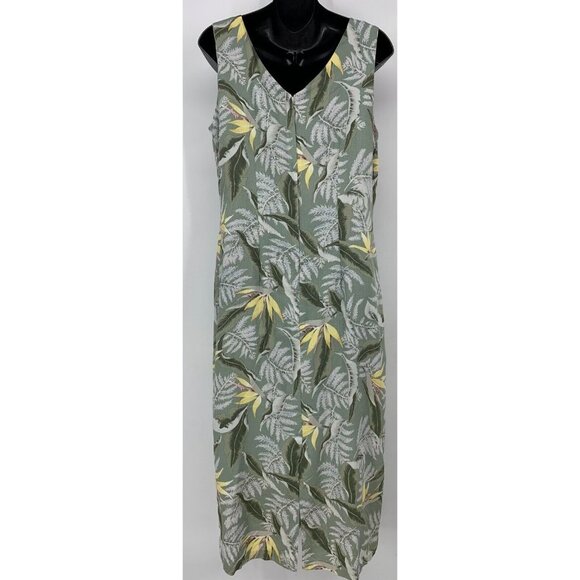 Tropical Breeze Women Dress Size Large Olive Floral Sleeveless Round Neck Midi - Picture 3 of 5